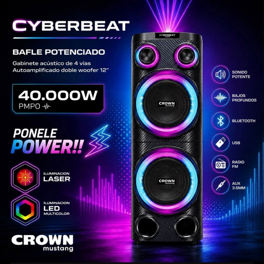 Parlante Crown Mustang Cyberbeat Potenciado - Imagen 4
